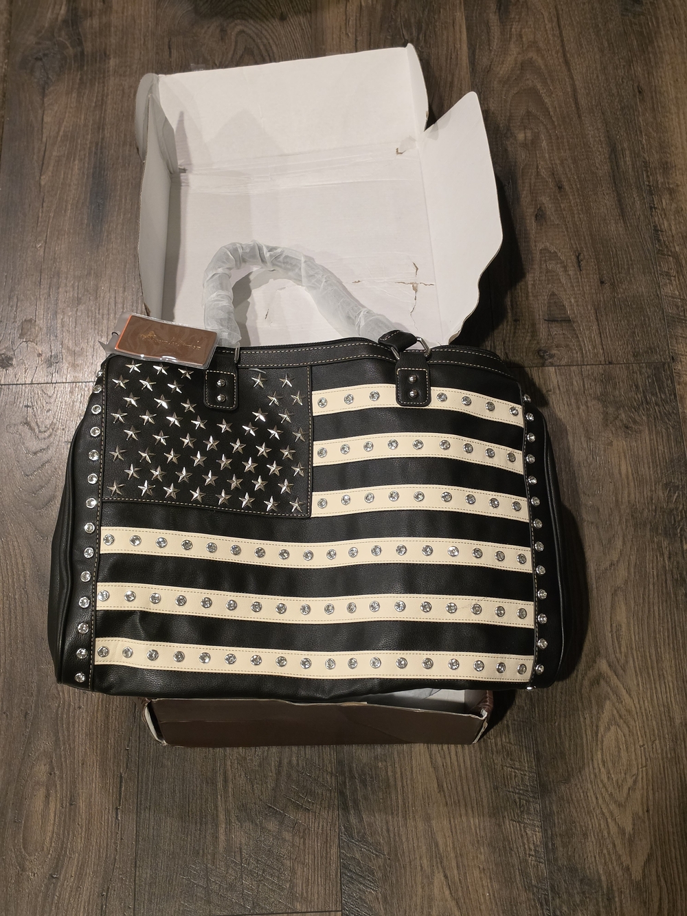 Montana West American Flag Studded Weekender Bag Patriotic Duffle Bag Black